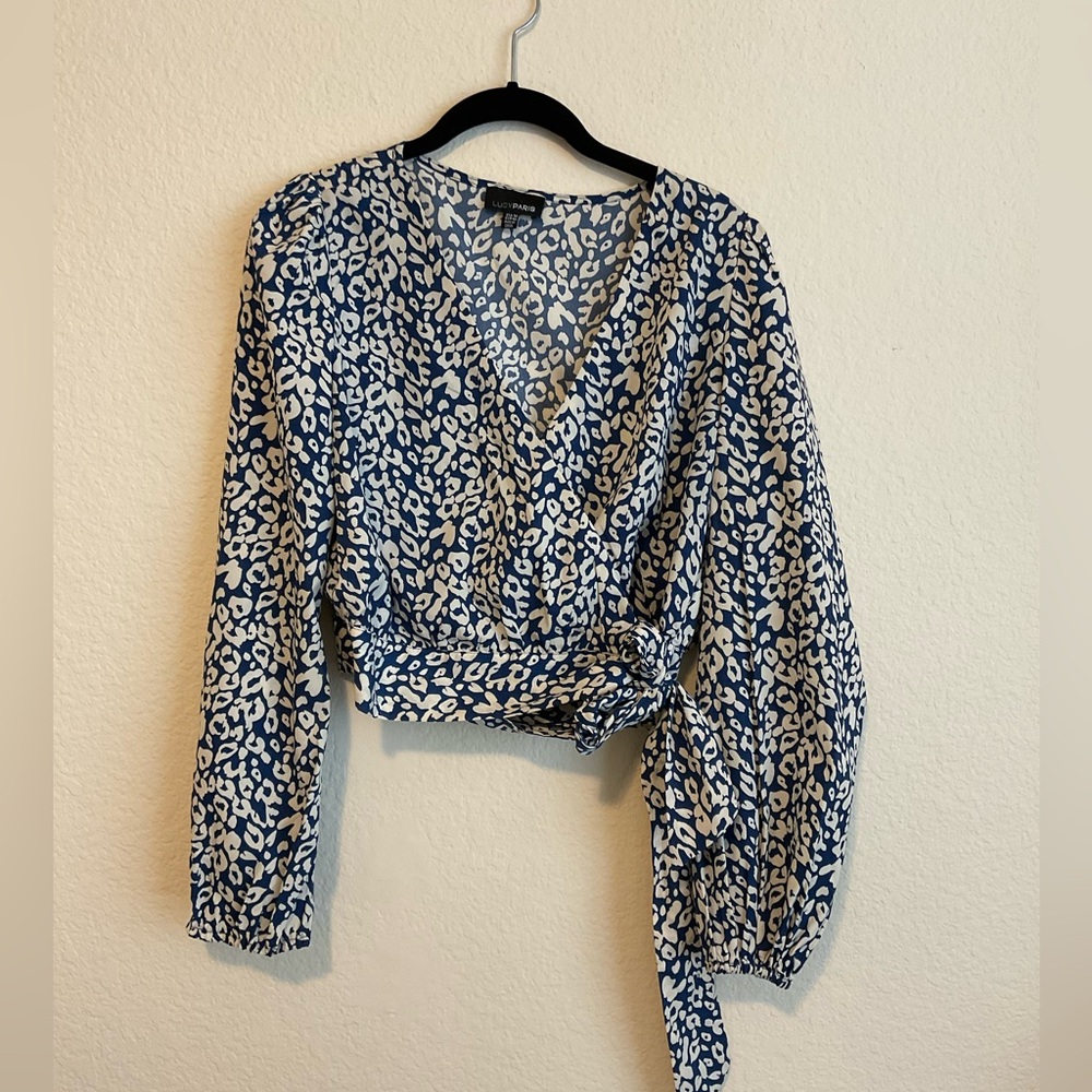 Cropped wrap tie blouse